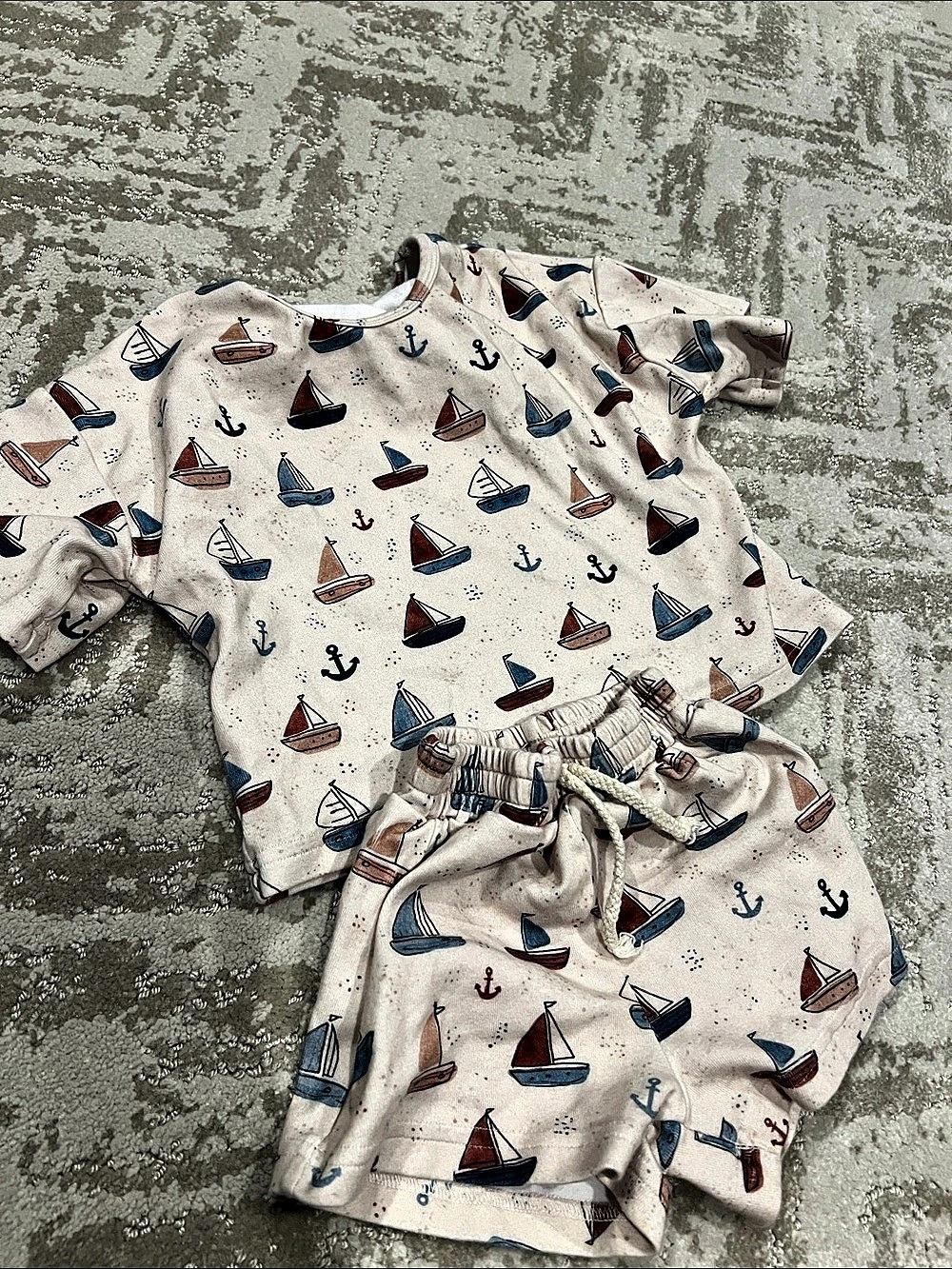 Little One Shop Sailboat Print Matching Set Baby 12-18M Like New